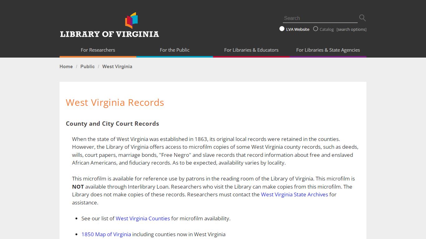 Library of Virginia: West Virginia Records